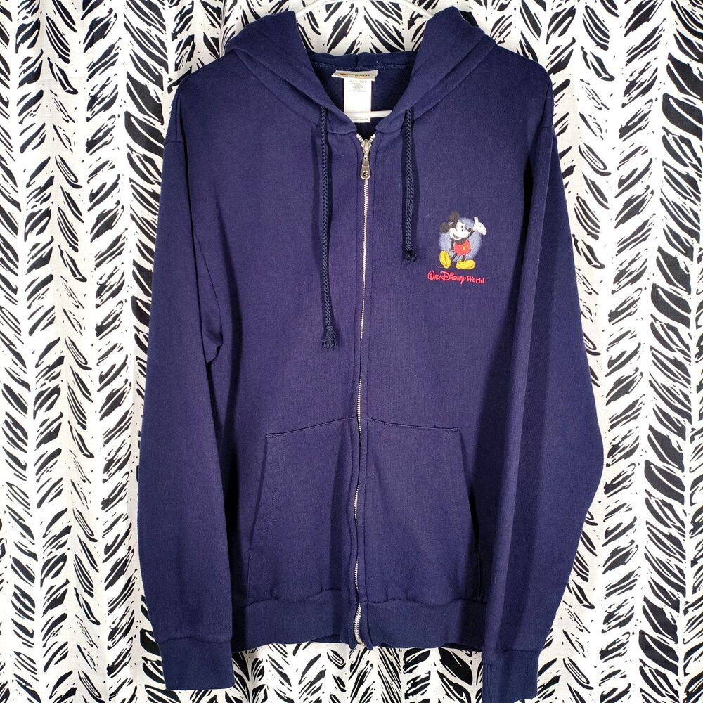 Vintage Disney Walt Disney World Mickey Mouse Navy Zip Up Sweatshirt 00s